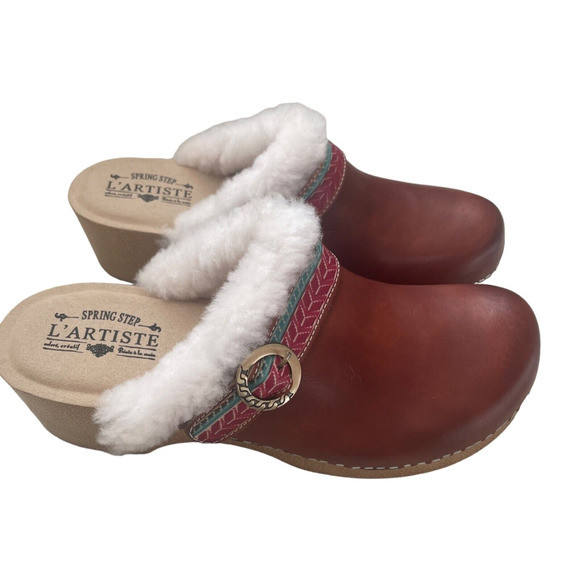 L'ARTISTE SPRING STEP Kush Size EU 40 Brick Leather Slip-On Comfort Clogs NEW - Picture 1 of 8